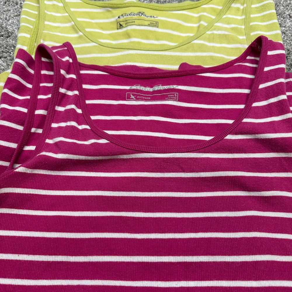 Eddie Bauer Pink and Green Striped Tank Tops